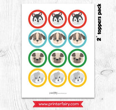 Puppy Birthday Cupcake Toppers, Dog Party Printables (Digital Download)