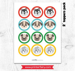 Puppy Birthday Cupcake Toppers, Dog Party Printables (Digital Download)