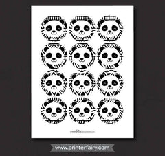 Panda Party Toppers or Stickers, Black and White INSTANT DOWNLOAD