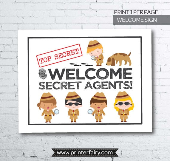Secret Agent Welcome Sign, Spy Party Decor (Digital File)
