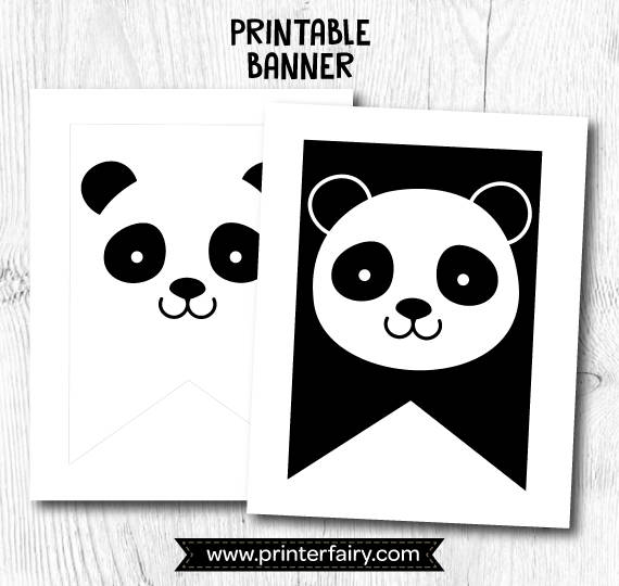 Panda Party Printable Banner, Black and White Decor, InsDownload)