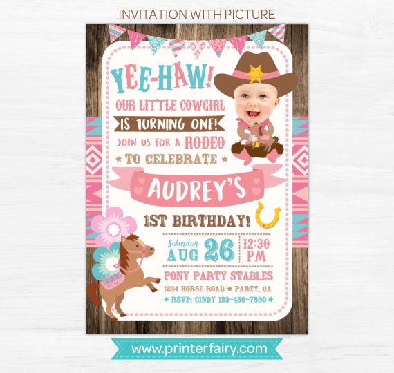 Cowgirl Birthday Invitation personalized with your photo for any age, Digital or Printable