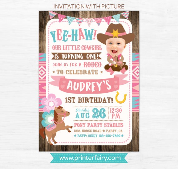 Cowgirl Birthday Invitation personalized with your photo for any age, Digital Printable