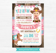 Cowgirl Birthday Invitation personalized with your photo for any age, Digital Printable
