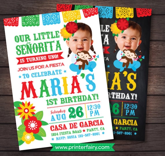 First Fiesta Birthday Invitation, Baby Senorita, Photo Invite (Digital Invite)