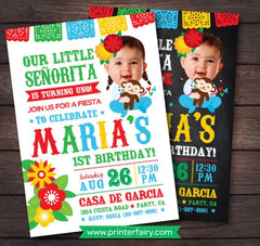 First Fiesta Birthday Invitation, Baby Senorita, Photo Invite (Digital Invite)