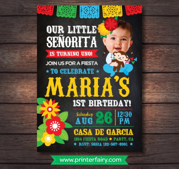 First Fiesta Birthday Invitation, Baby Senorita, Photo Invite (Digital Invite)