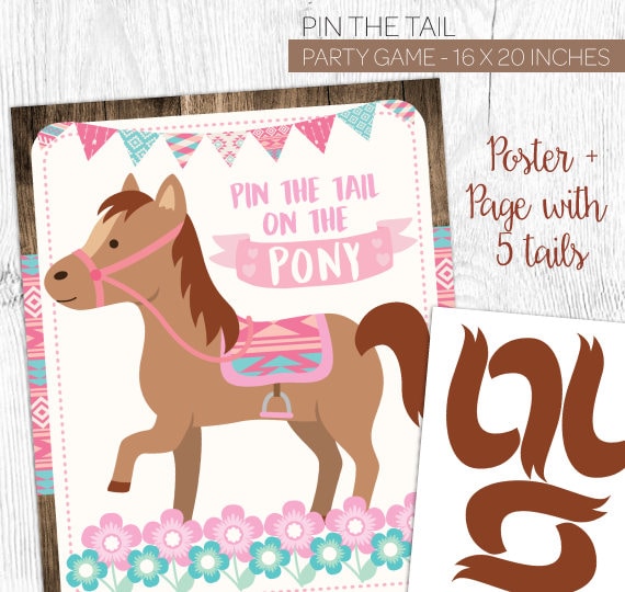 Pin the Tail on the Pony Party Game, Cowgirl Birthday (Instant Download)