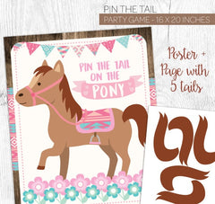 Pin the Tail on the Pony Party Game, Cowgirl Birthday (Instant Download)