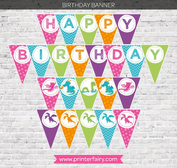 Dragon Girl Birthday Party, Printable Package (Instant Download)