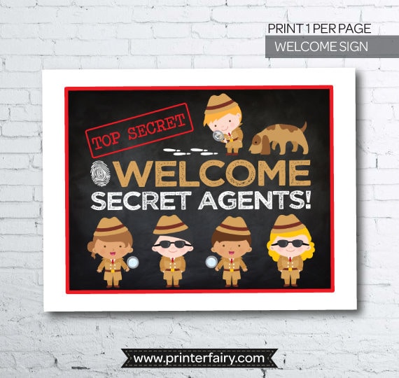 Secret Agent Welcome Sign, Spy Party Decor (Digital File)