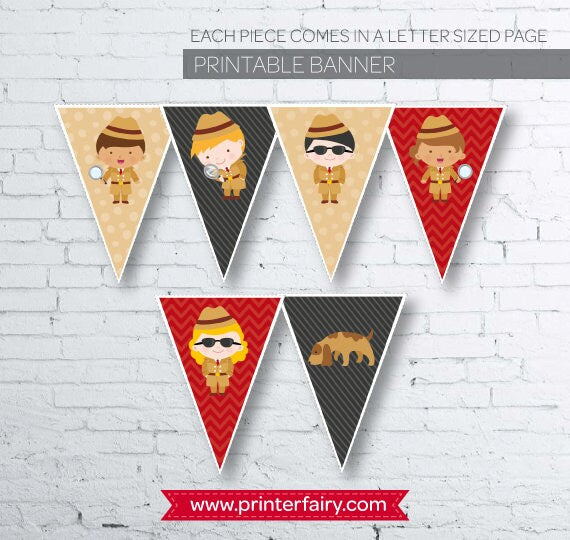 Spy Party Banner, Detective Birthday, Secret Agent Theme (Digital Download)