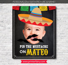 Pin The Mustache Printable Party Game, DIGITAL Personalized Design