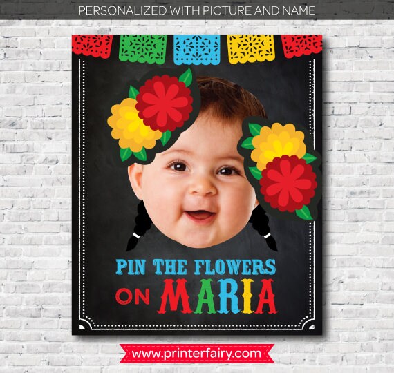Personalized Fiesta Pin the Flowers Game, Mexican Birthday (Digital)