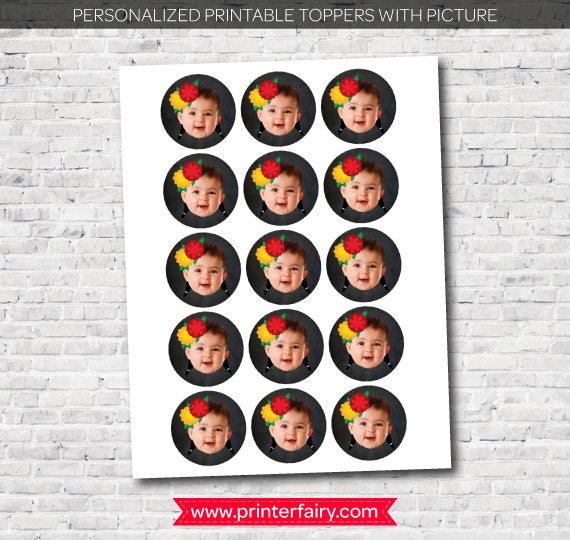 Mexican Fiesta Personalized Toppers or labels with your Photo, DIGITAL Printable Design