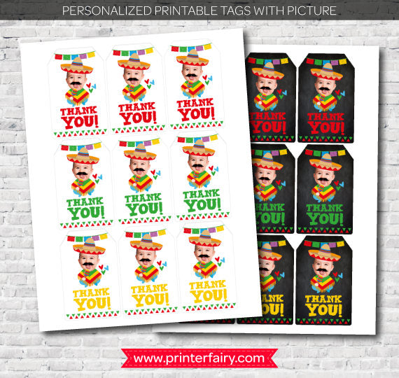 Personalized Fiesta Thank You Tags, Baby Photo, 1st Birthday (Digital)