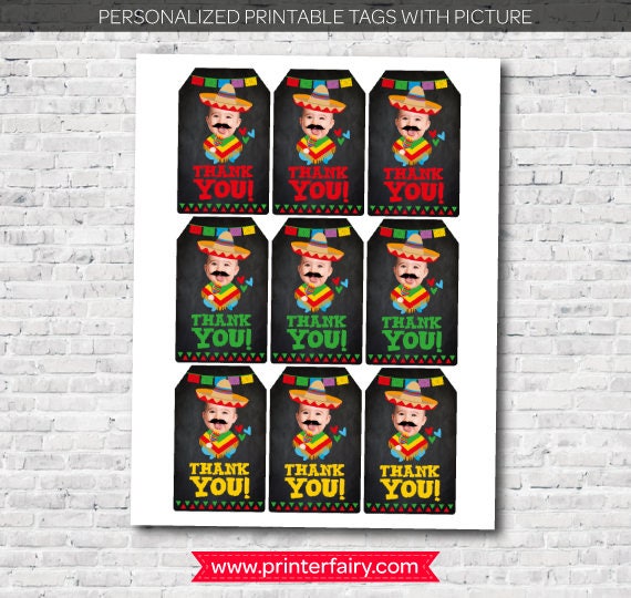 Personalized Fiesta Thank You Tags, Baby Photo, 1st Birthday (Digital)