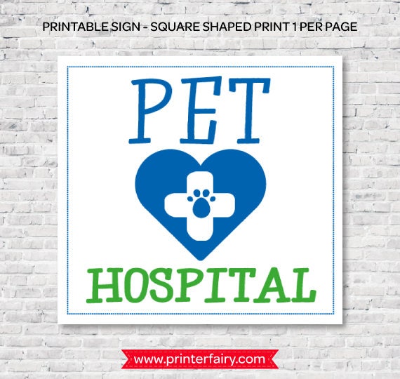 Pet Adoption Party Hospital Sign and Vet check Up, Ready to Print, INSTANT DOWNLOAD