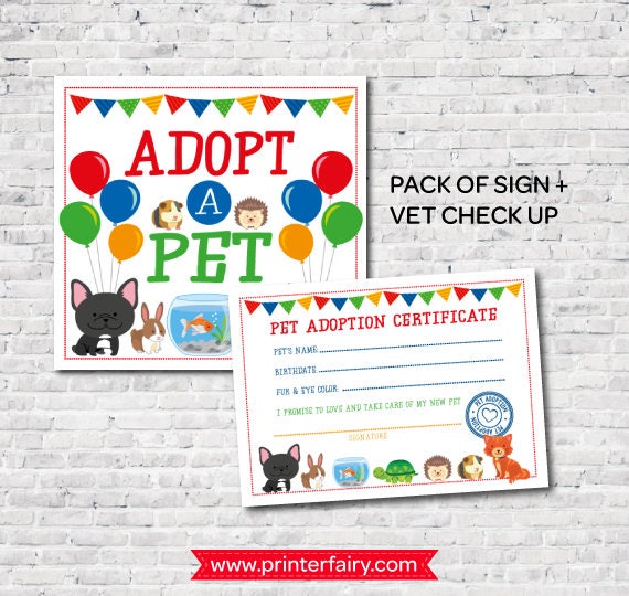 Pet Adoption Center Sign and Certificate (Digital Download)
