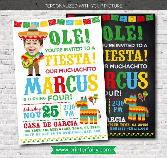 Fiesta Birthday Invitation with Photo, Mexican Theme (Digital Download)