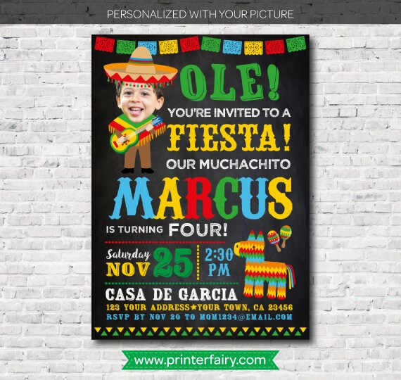 Fiesta Birthday Invitation with Photo, Mexican Theme (Digital Download)