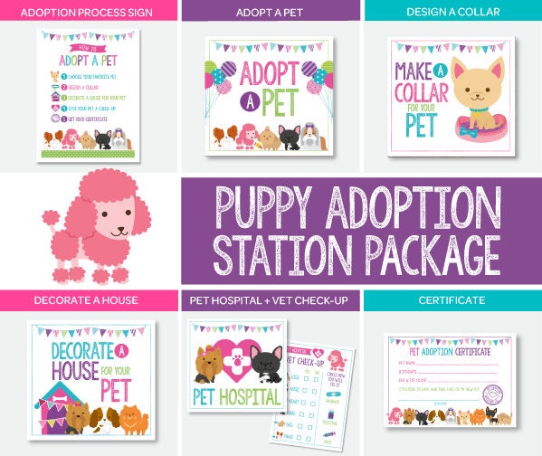 Pet Adoption Station Signs, Puppy Birthday Party Decor (Digital Files)