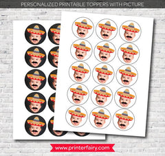 Personalized Fiesta Birthday Toppers or labels for any age or occasion, Digital Printable