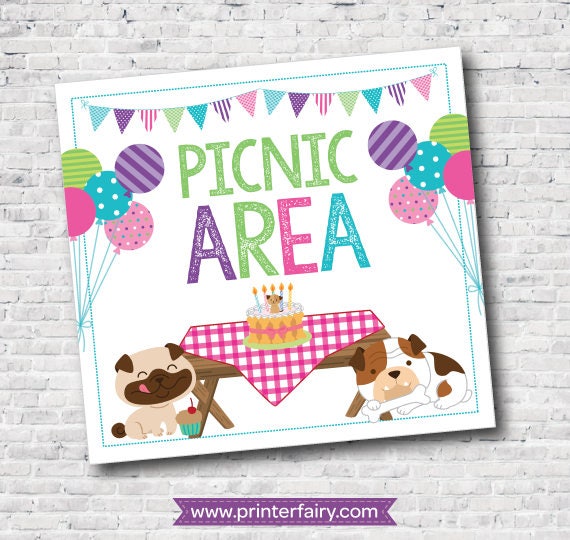 Birthday Pawty Puppy Picnic Area Sign, Dog Birthday Party Decor (Instant Download)