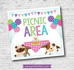 Birthday Pawty Puppy Picnic Area Sign, Dog Birthday Party Decor (Instant Download)