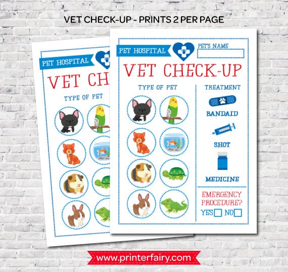 Pet Adoption Party Hospital Sign and Vet check Up, Ready to Print, INSTANT DOWNLOAD