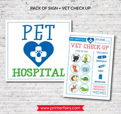 Pet Adoption Party Hospital Sign and Vet check Up, Ready to Print, INSTANT DOWNLOAD