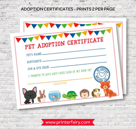 Pet Adoption Center Sign and Certificate (Digital Download)