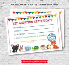 Pet Adoption Center Sign and Certificate (Digital Download)
