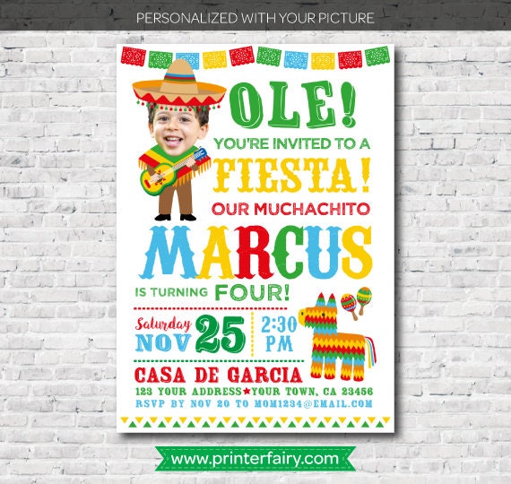 Fiesta Birthday Invitation with Photo, Mexican Theme (Digital Download)