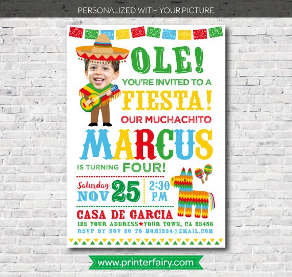 Fiesta Birthday Invitation with Photo, Mexican Theme (Digital Download)