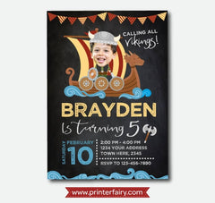 Viking Birthday Invitation with Photo, Personalized Digital Invite
