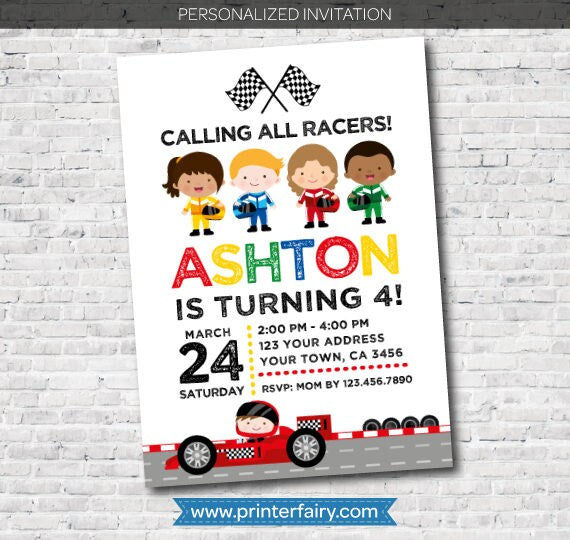 Racing Car Birthday Invitation, Personalized Racecar Party (Digital)