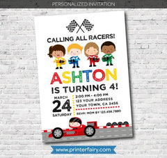 Racing Car Birthday Invitation, Personalized Racecar Party (Digital)