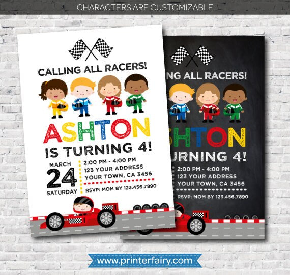 Racing Car Birthday Invitation, Personalized Racecar Party (Digital)