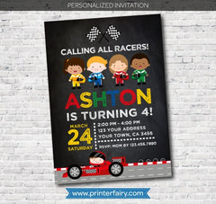 Racing Car Birthday Invitation, Personalized Racecar Party (Digital)