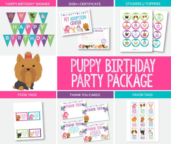 Puppy Birthday Party Printables, Pet Adoption Theme (Digital Download)