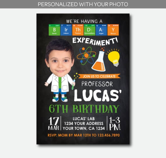 Science Birthday Invitation with Photo (Digital Invitation)