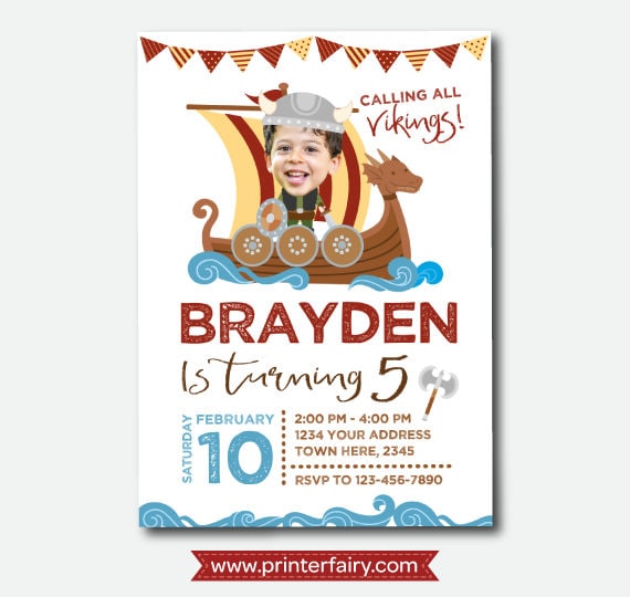 Viking Birthday Invitation with Photo, Personalized Digital Invite