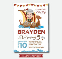 Viking Birthday Invitation with Photo, Personalized Digital Invite