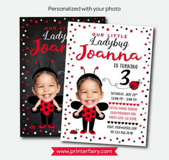 Ladybug Personalized Birthday Invitation with Photo, Polkadot Party (Digital)