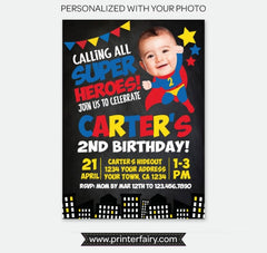 Personalized Superhero Birthday Invitation with Photo (Digital Invitation)