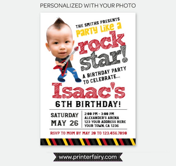 Personalized Rock Star Birthday Invitation with Photo (Digital)