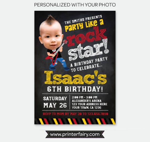 Personalized Rock Star Birthday Invitation with Photo (Digital)