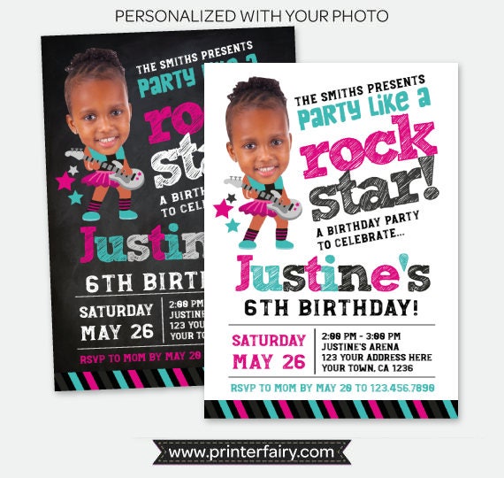 Rock Star Girl Birthday Invitation with Photo (Digital)