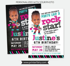 Rock Star Girl Birthday Invitation with Photo (Digital)